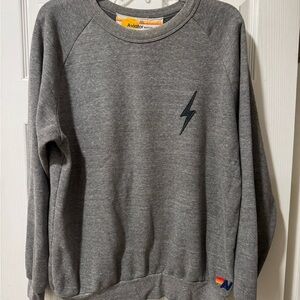 Aviator Nation Gray Crewneck Sweater with Lightning Bolt